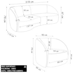 Sofá 4 Lugares Orgânico 318cm e Poltrona Zion Z32 Sintético Caramelo -