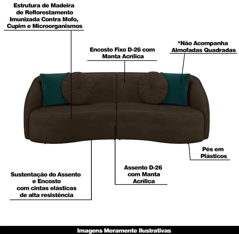 Sofá Decorativo 240cm com Almofadas Redondas Clarke Veludo Marrom G45 - Gran Belo