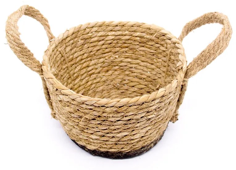 Cesto de Fibra Natural Seagrass Com Fundo Preto 13,5x21x23 cm - D'Rossi