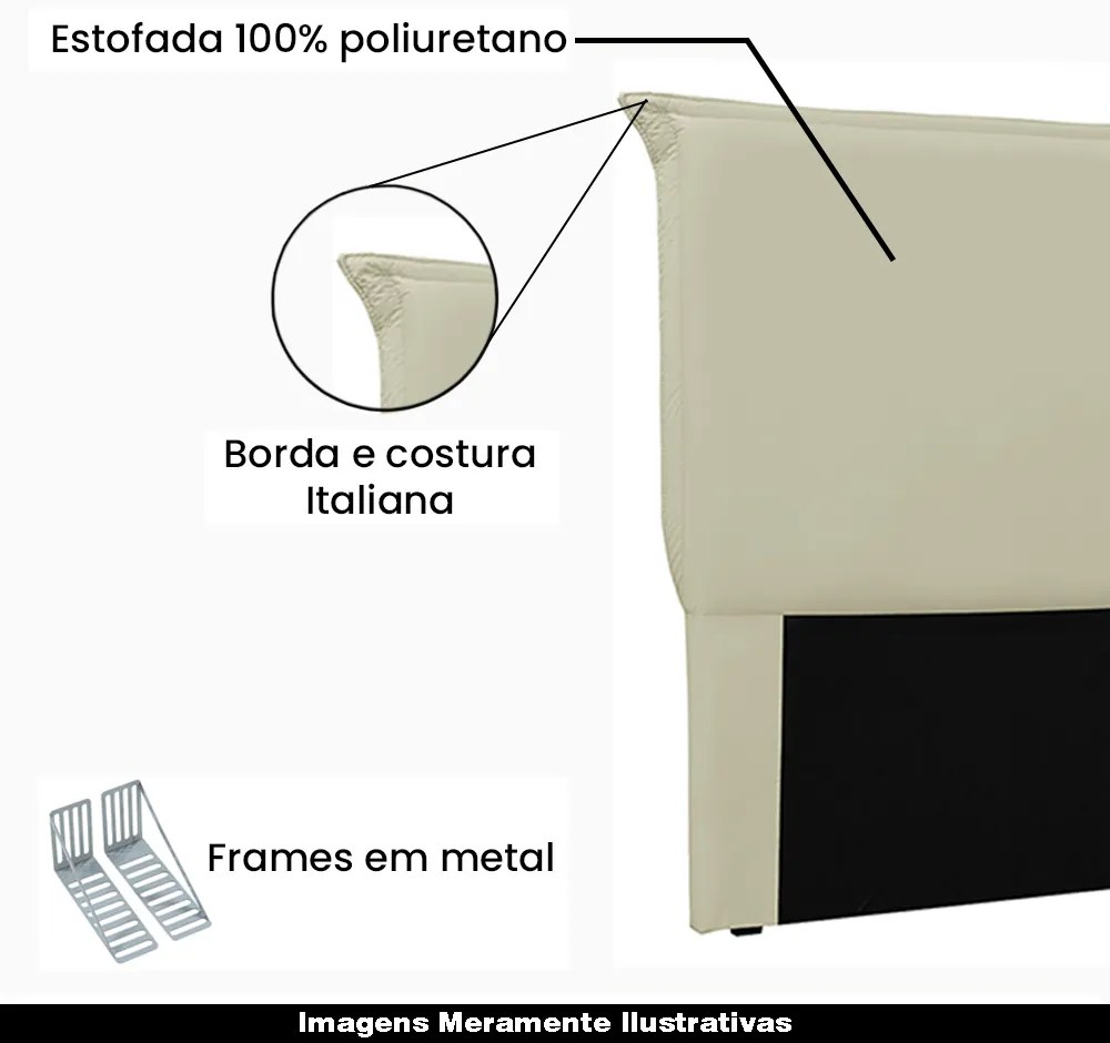Cabeceira Decorativa Casal 1,40M Trento PU Marfim G63 - Gran Belo