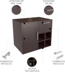 Gabinete Banheiro 68cm Para Cuba 1 Porta Nanna Grafite F10  - Mpozenat