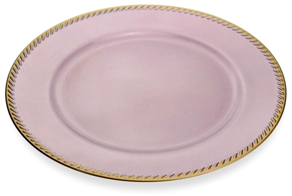 Sousplat de Plástico Rosa e Dourado 33 cm - D'Rossi