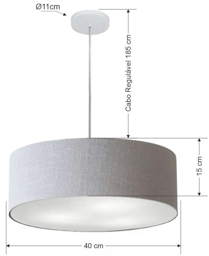 Lustre Pendente Cilíndrico Md-4132 Cúpula em Tecido 40x15cm Rustico Cinza - Bivolt