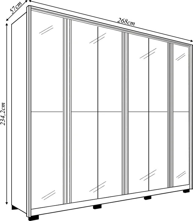 Guarda Roupa Orbit Casal com 6 Portas de Bater com Espelhos  e 4 Gavetas  MDP Freijo/OffWhite G11 - Gran Belo