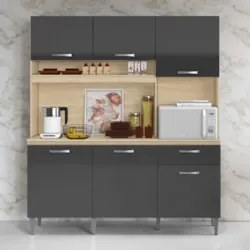 Armário de Cozinha Compacta 160cm Sovira Avena/Grafite A15 - Mpozenato