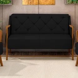 Poltrona Namoradeira 2 Lugares 135cm Capitonê Lapa M22 Veludo Preto -