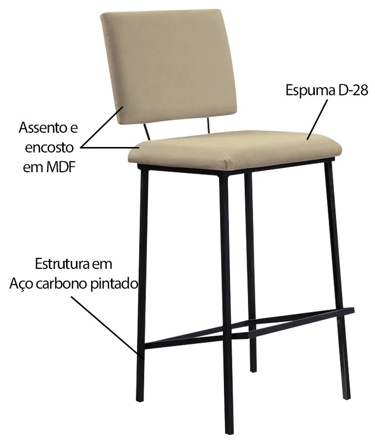 Kit 4 Banquetas Fixa Decorativa Base de Aço Marcius Linho Bege G17 - Gran Belo