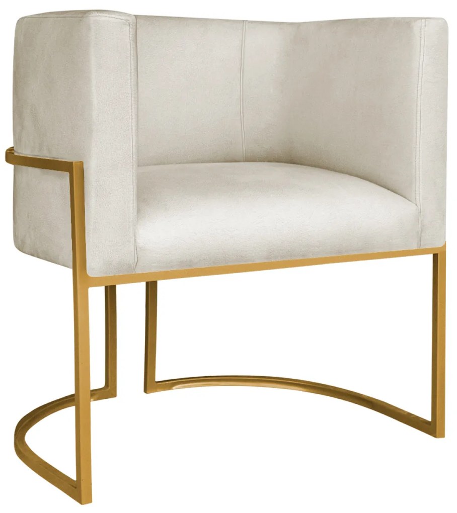 Poltrona Decorativa Luna Base de Ferro Dourado Linho