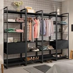 Guarda Roupa Casal Closet 4 Módulos 4 Gavetas Indy F02 Preto Texturiza