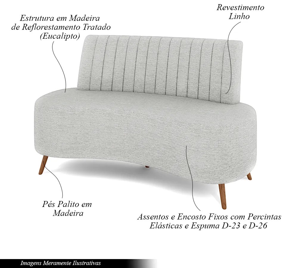 Sofá Living Decorativo 2 Lugares 1,35M Katara Cinza Claro Linho G33 - Gran Belo
