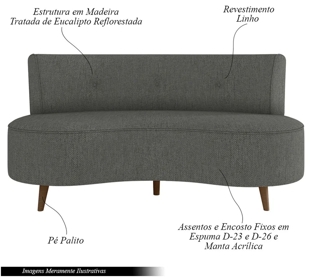 Sofá Living 2 Lugares 135cm Aang Pés Palito Linho Cinza Escuro G33 - Gran Belo
