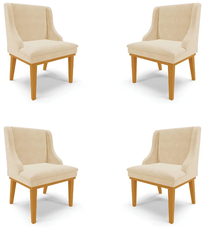 Kit 4 Cadeiras Decorativas Sala de Jantar Base Fixa de Madeira Firenze Suede Bege/Castanho G19 - Gran Belo