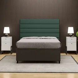 Cabeceira com Base Cama Box Baú Casal 138x188cm Hit ID5 Suede Marrom/L