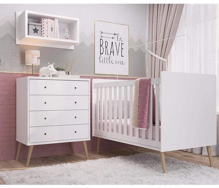 Berço Infantil Mini Cama Retrô Com Pés Palito - Branco