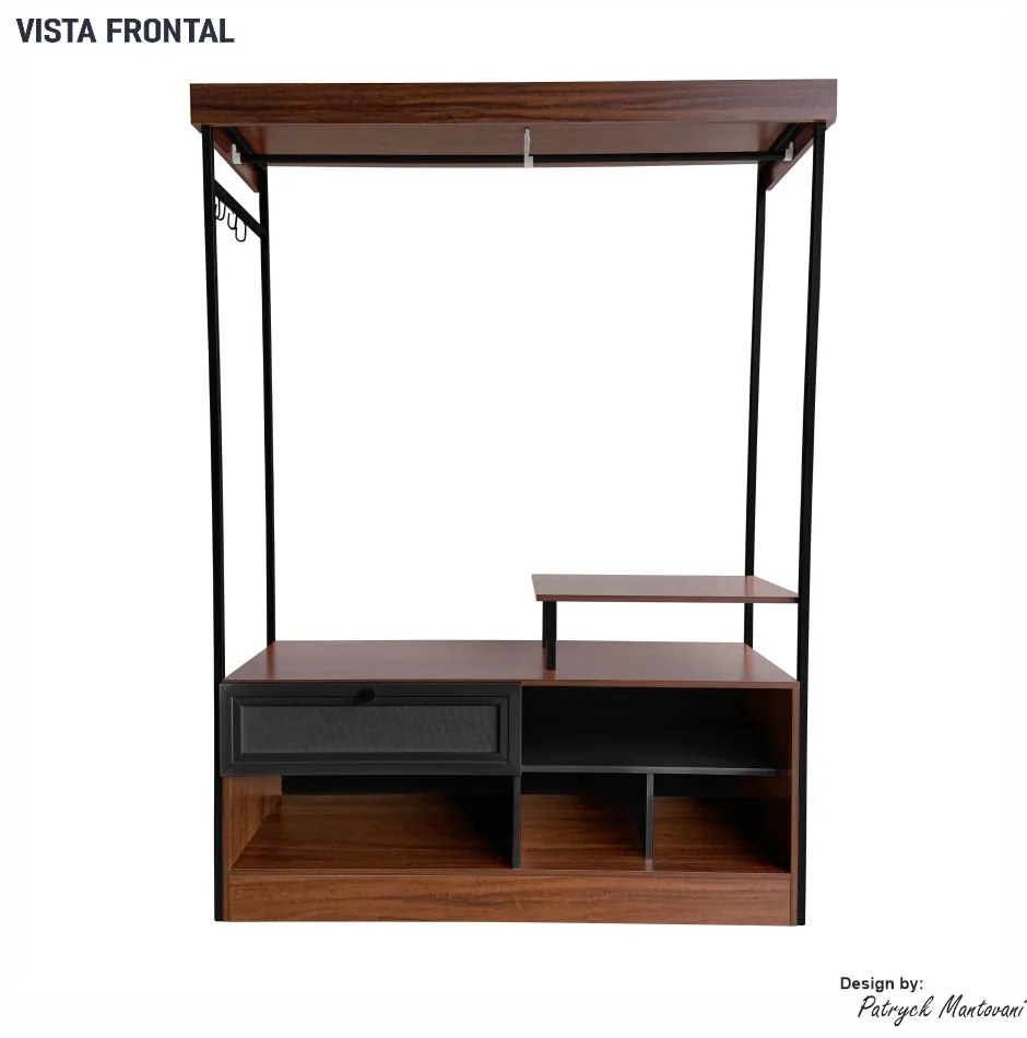 Closet Guarda Roupa Iron 1 Gaveta Imbuia/Preto - Vizzato - Marrom