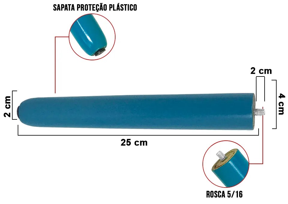 1 Pé Palito Azul 25 cm com Rosca Metal para Móveis D10 - D'Rossi