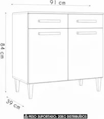 Balcão de Cozinha Com Tampo 91cm Hanna Cinamomo/Branco A15   - Mpozena