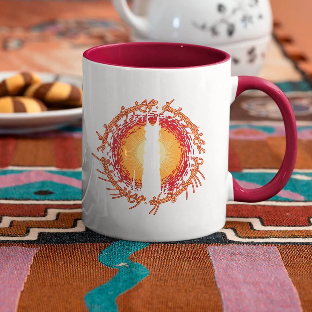 Caneca Mordor Ring Senhor dos Anéis Branca com Alça Vinho