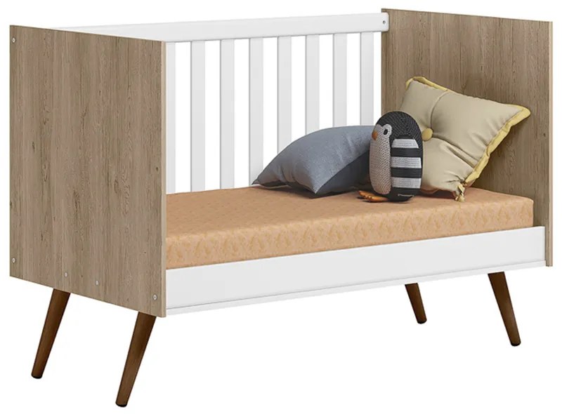 Berço Mini Cama Retrô Encanto Carvalho/Branco - Loja Sheep - Carvalho/Branco