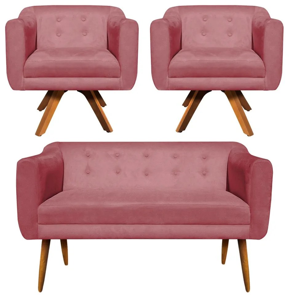 KIT 01 NAMORADEIRA E 02 POLTRONAS GIRATO - Rose