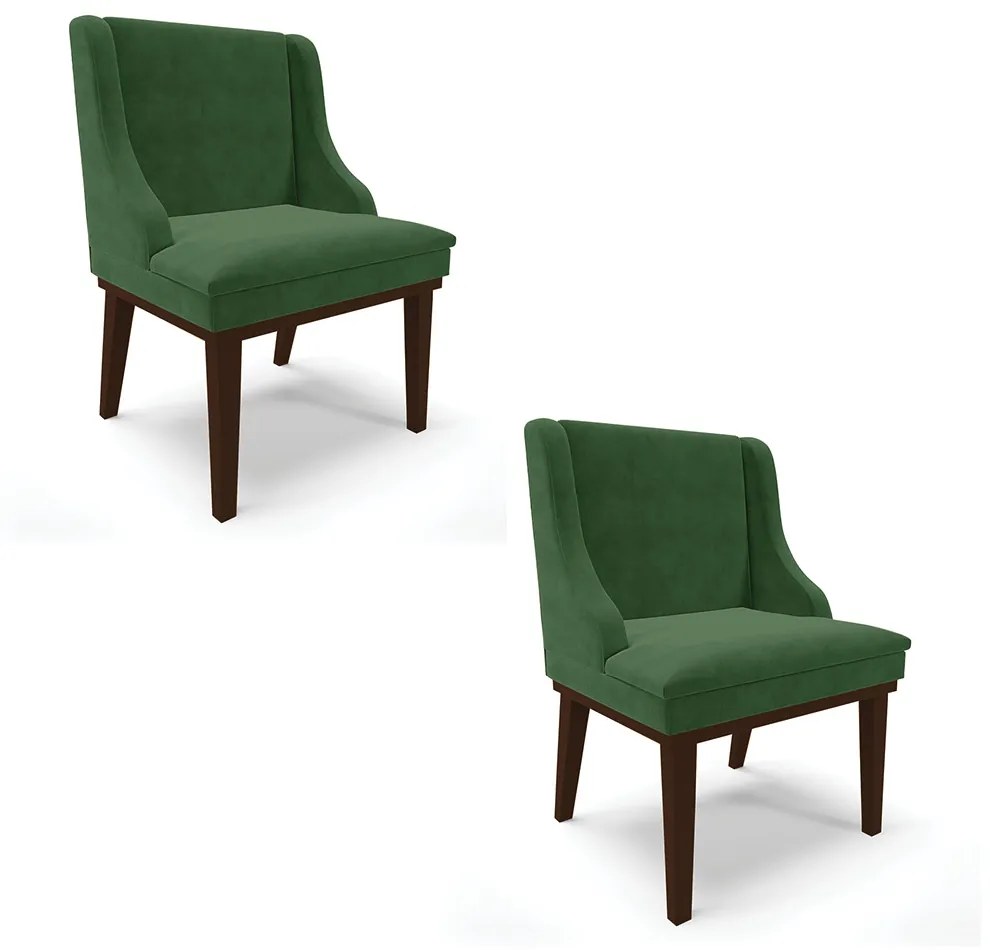 Kit 02 Cadeiras de Jantar Liz Suede Base Fixa Madeira Tabaco D03 - D'Rossi - Verde