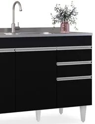 Balcão Gabinete 120cm 3 Portas 2 Gavetas Michigan Preto - Lumil