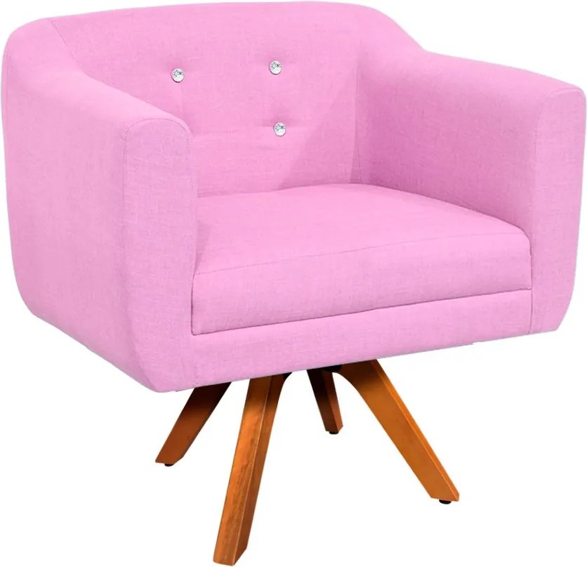 Kit 02 Poltronas Giratória Julia Linho com Strass Base Madeira MM30 D01 - D'Rossi - Rosa Chiclete A08