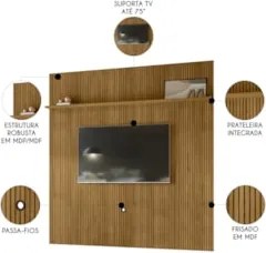 Painel Para TV 75 Polegadas 238cm André Z10 Cumaru - Mpozenato