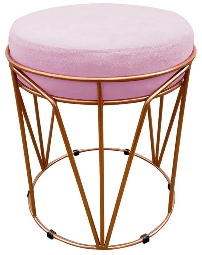 Puff Multiuso com Mesa Babu 2 em 1 Suede Rosa Bebê Base Cobre - D'Rossi