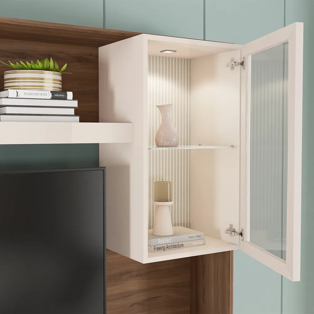 Estante TV 55 Pol 190cm Sala de Estar Liri Nogueira/Off White C01 - D'Rossi