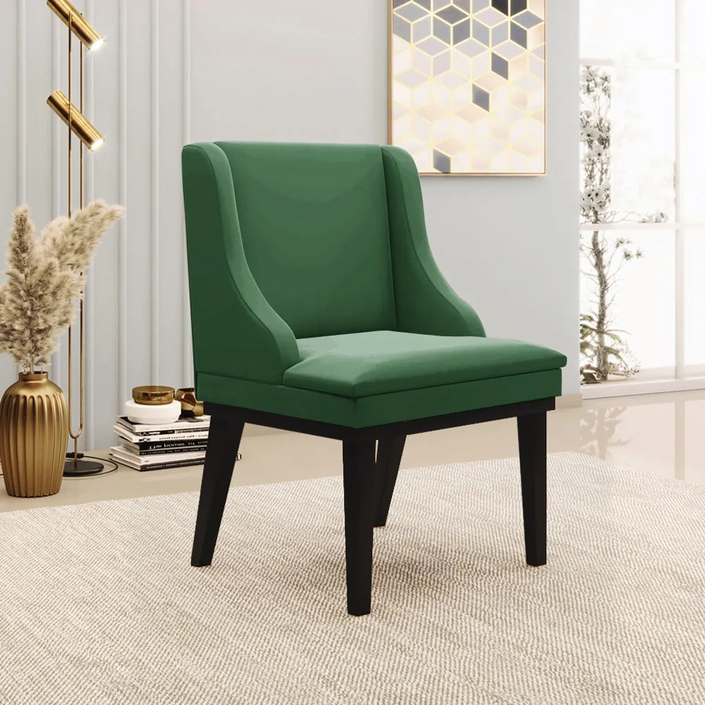 Poltrona Decorativa Base Fixa de Madeira Firenze Veludo Verde/Preto G19 - Gran Belo