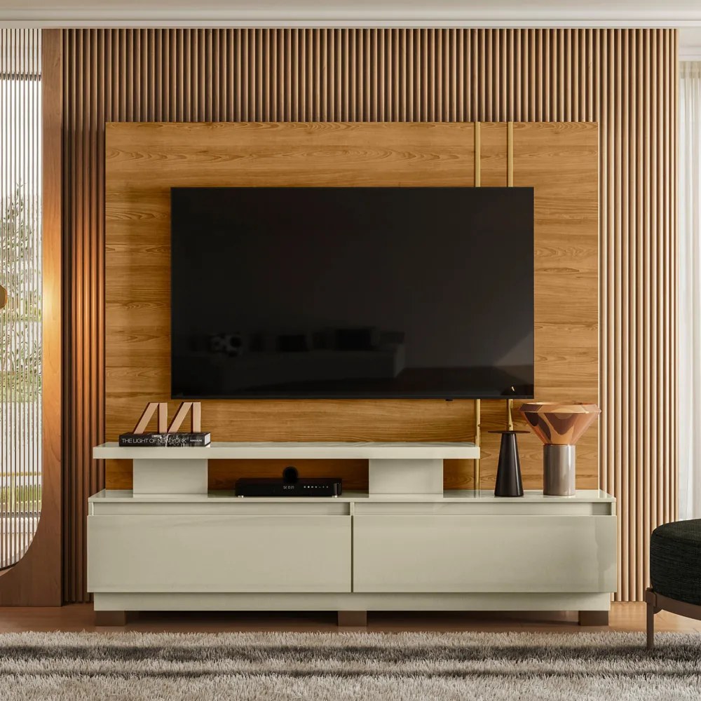 Estante de TV 75 Pol 183cm com Pé Sala Belora M20 - D'Rossi - Cumaru e Opala