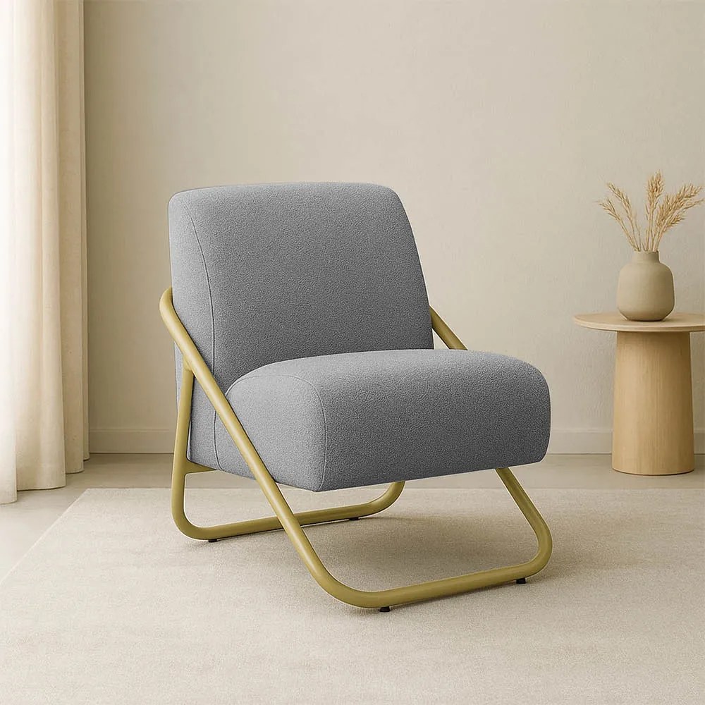 Poltrona Sala Decorativa Industrial Dourado Martina Bouclê K01 - D'Rossi - Grafite