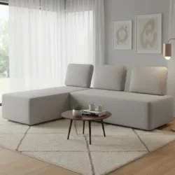 Sofá 3 Lugares Com Chaise 222cm Rovier Veludo Cinza Z32       - Mpozen