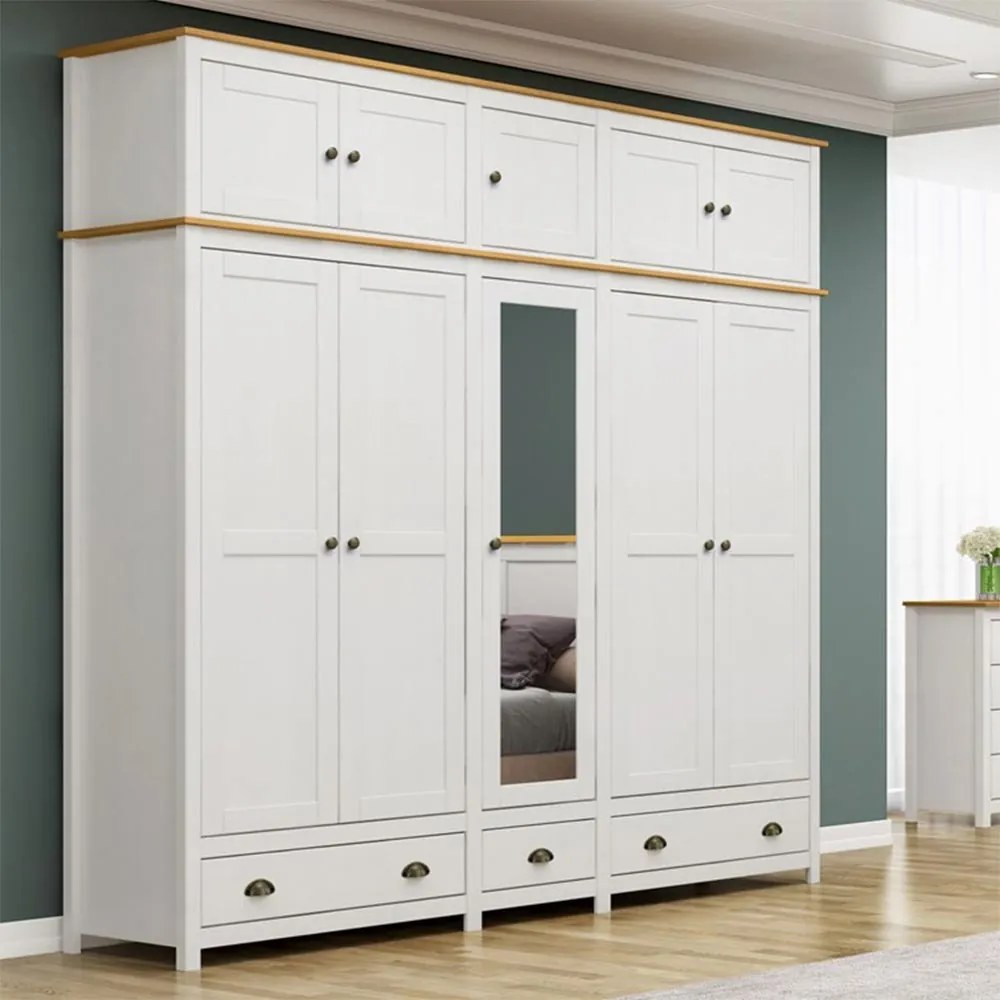 Guarda Roupa Bipartido 10 Portas Madeira Maciça Osiris Branco/Freijó - G74 - Gran Belo