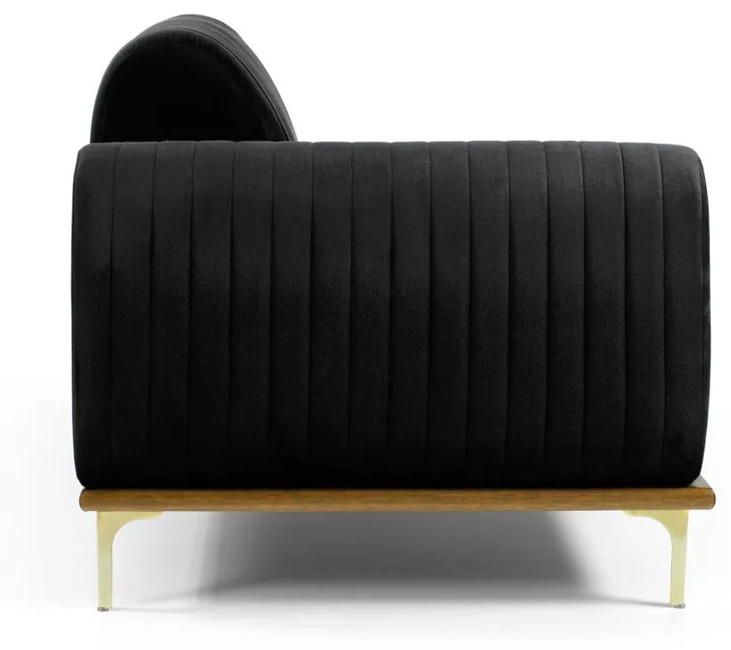Sofá 3 Lugares Lisboa D07 com Chaise Direita 230cm Veludo Preto - D'Rossi