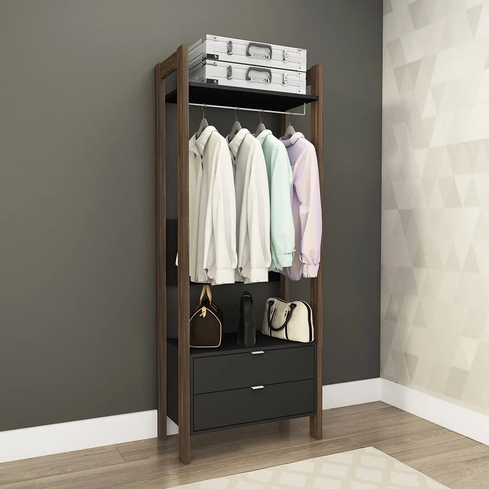 Armário Alto Closet para Escritório Home Office AZ1011 MDP Preto/Nogal G69 - Gran Belo