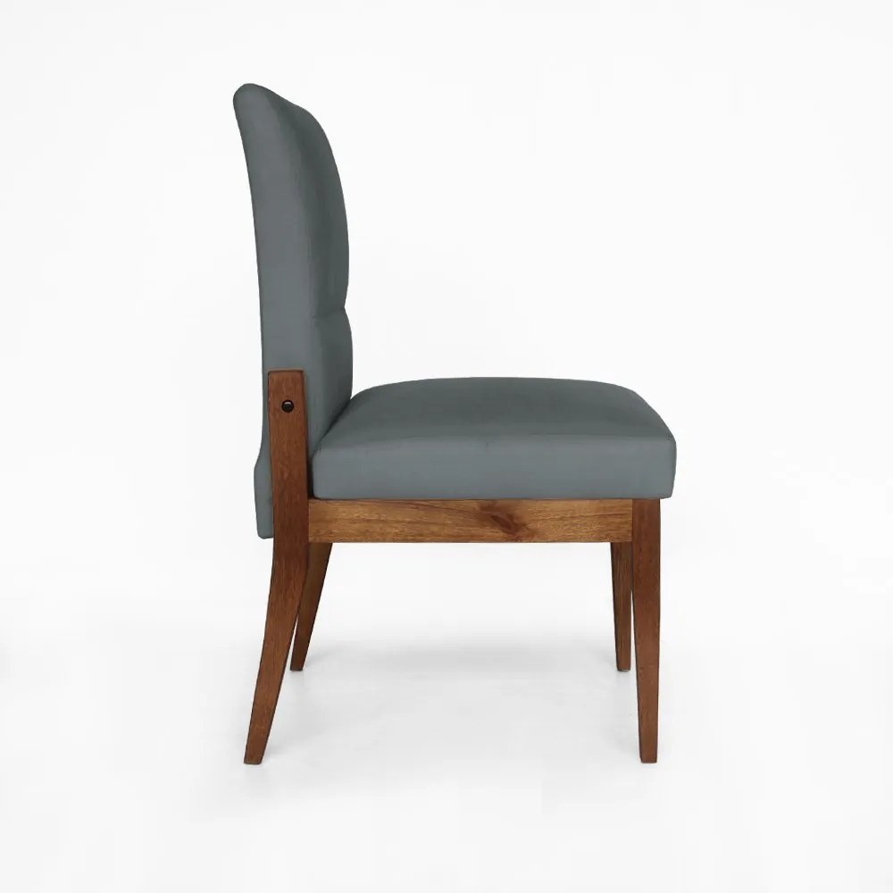 Cadeira De Jantar Aurora Base Madeira Maciça Estofada Suede Cinza