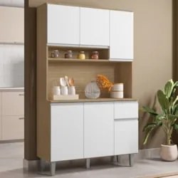 Armário de Cozinha Compacta 105cm Marcia Amêndoa/Branco     - AJL Móve