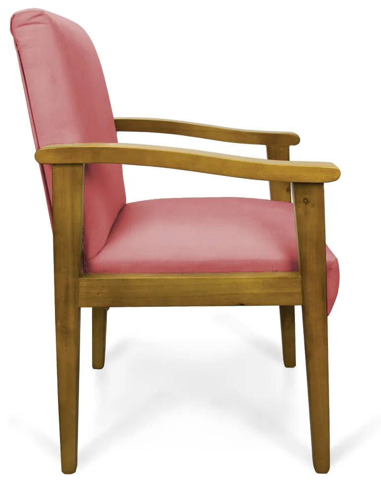 Poltrona Eloisa Suede Rosê Base de Madeira Castanho