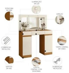 Penteadeira Camarim Com Espelho Studio Beauty A02 Off/Cinamomo - Mpoze