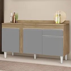 Balcão Gabinete para Pia com Tampo 150cm 3 Portas 1 Gaveta Dakota Cast