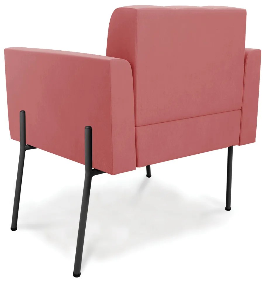 Poltrona Pé de Ferro Preto para Sala Elisa Suede - D'Rossi - Rose