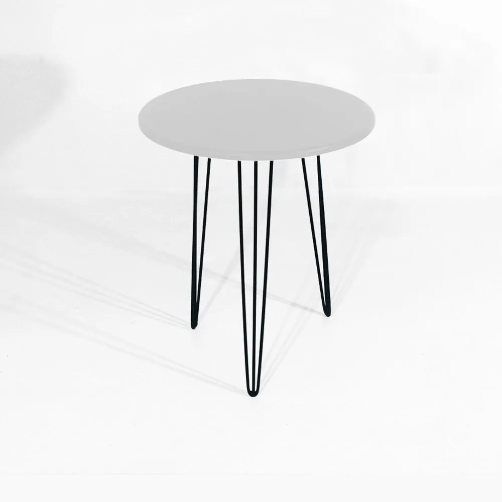 Mesa Lateral Decorativa Sandy Pés Hairpin Legs Preto Tampo Branco