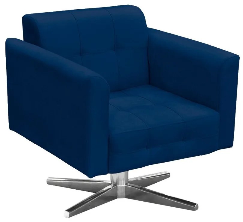 Kit 01 Namoradeira e 01 Poltrona Giratória Elisa Suede Base Estrela Cromada D'Rossi - Azul Marinho