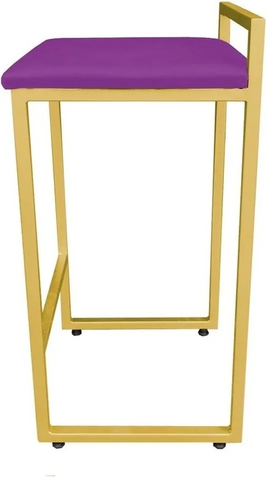 Conjunto 02 Banquetas Pietra Suede Base Dourado D03 - D'Rossi - Roxo
