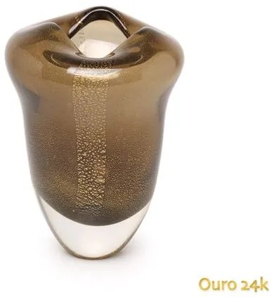 Vaso Oceano Mini 2 Fumê com Ouro Murano Cristais Cadoro