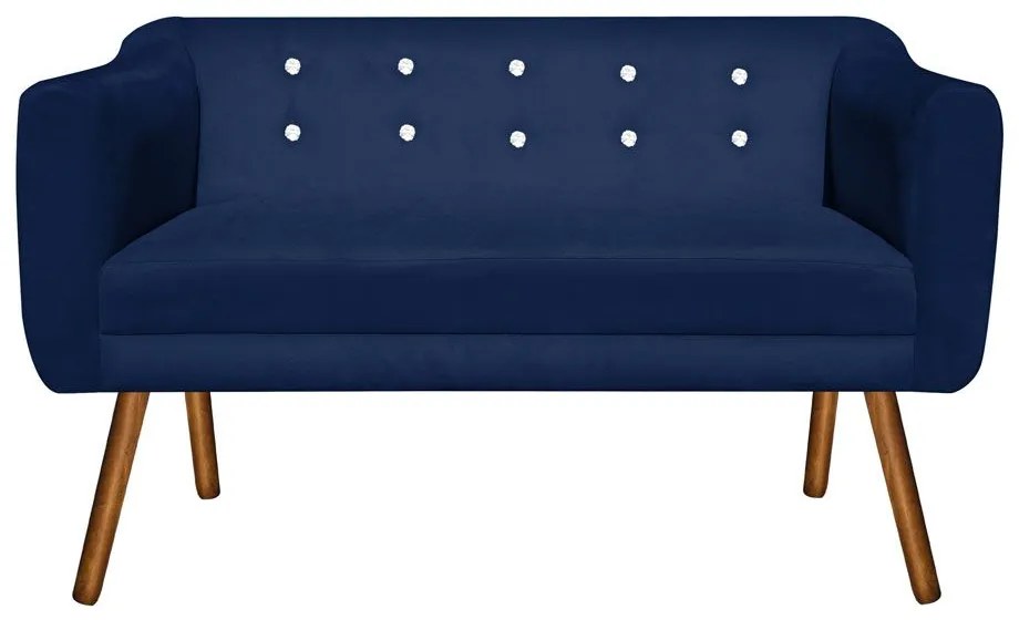 Kit 01 Namoradeira 02 Lugares e 02 Poltronas Giratória Julia Suede com Strass Base Madeira MM30 D'Rossi - Azul Marinho