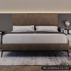 Cama Casal King com Cabeceira 199cm Pés Metálicos Elisa S05 Veludo Mar