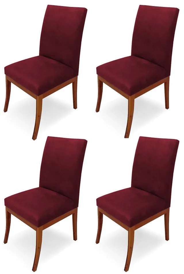 Conjunto 4 Cadeiras Raquel para Sala de Jantar Base de Eucalipto Suede Bordô
